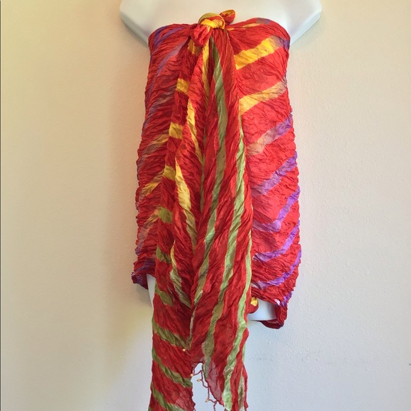 New Red Beach Striped Scarf Wrap Pareo - Picture 2 of 13